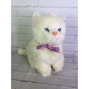 The Plush Factory White Cat Kitten Plush Stuffed Animal Toy Realistic Blue Eyes